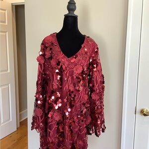 Boston Proper 3D Red Floral Sequin Dress